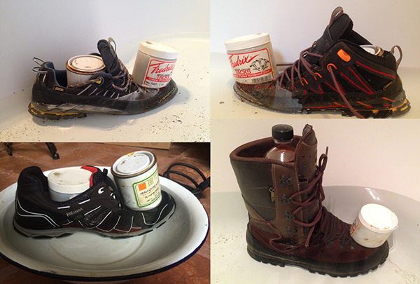Testing the waterproofness of Meindl and La Sportiva shoes and boots.
